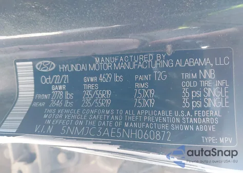 2022 Hyundai Tucson Sel z USA, uszkodzony, nr VIN 5NMJC3AE5NH060872